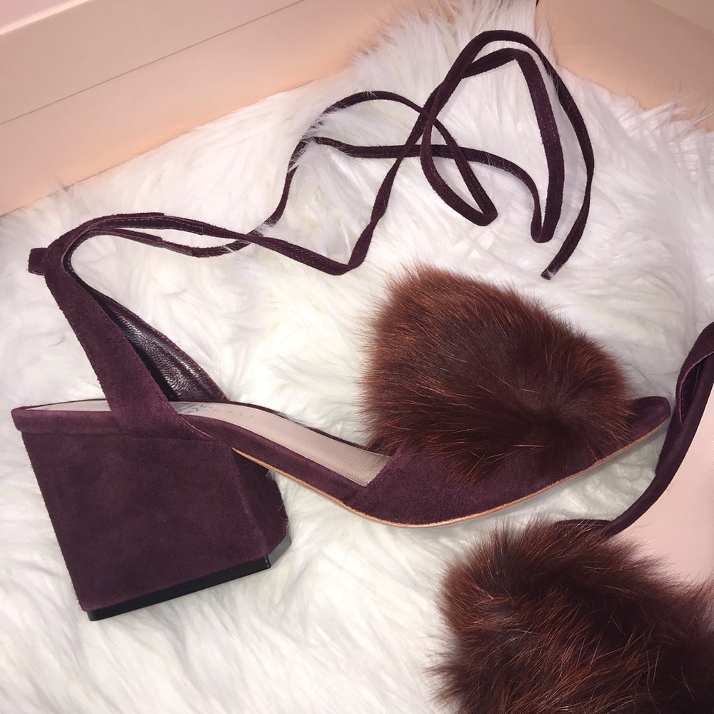 Loeffler Randall Nicky Fur Suede Sandals - Picture 7 of 8